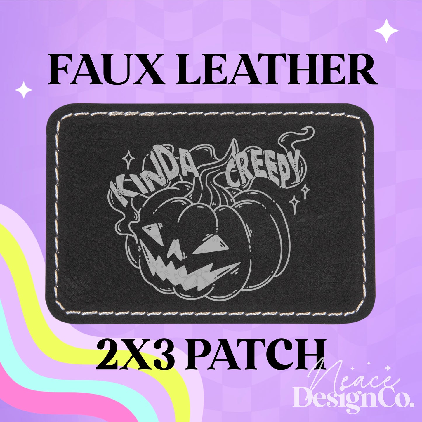 Kinda Creepy Pumpkin Leatherette Hat Patch With Adhesive Backing