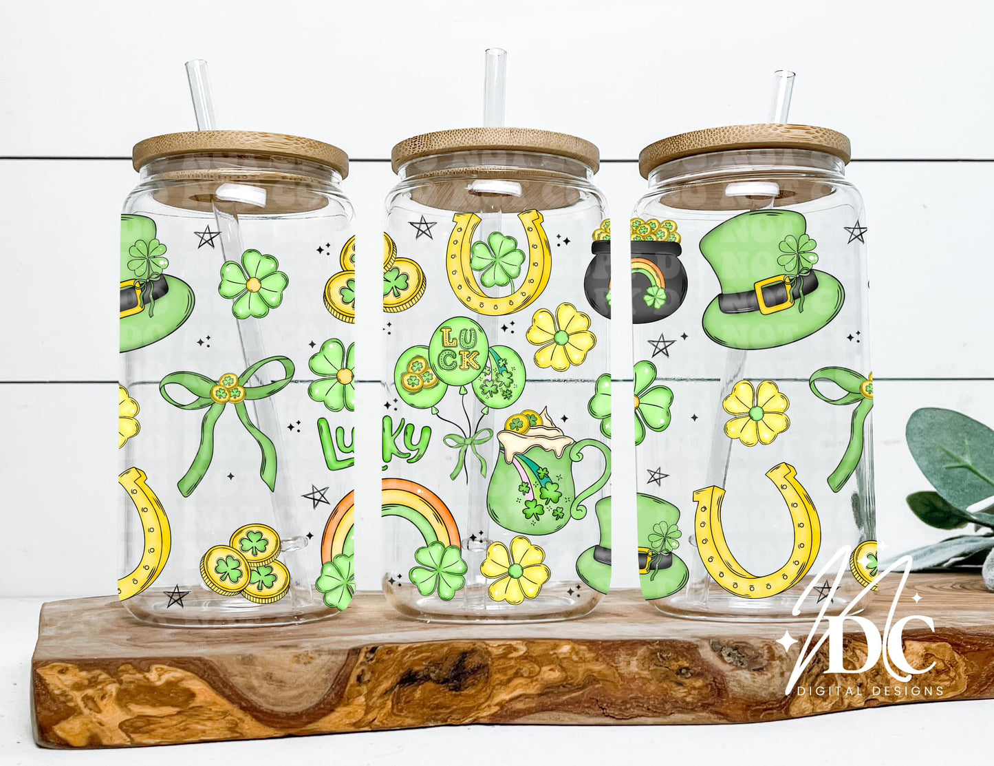 St. Patrick's Day Collage Glass Can Wrap Digital PNG