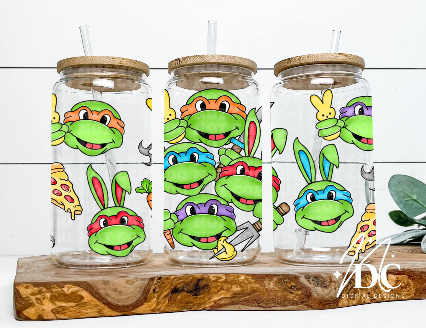 Turtles Easter Glass Can Wrap Digital PNG