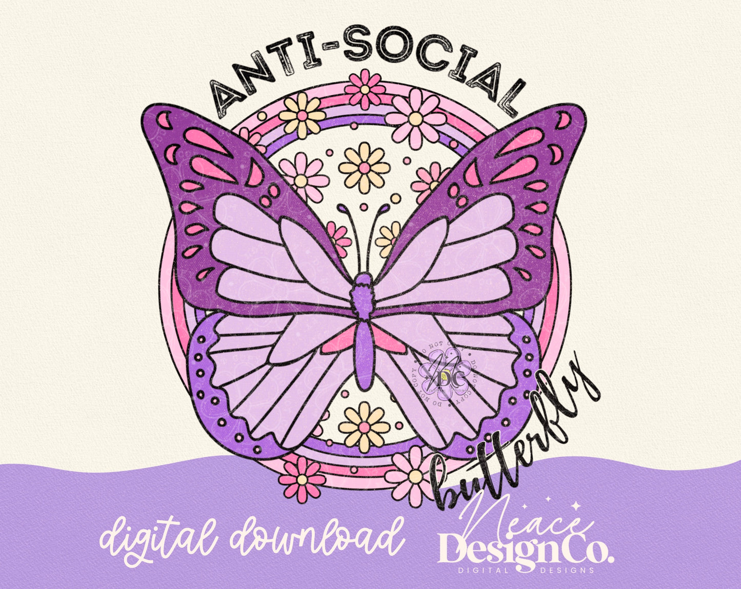 Anti-Social Butterfly Pastel Digital PNG