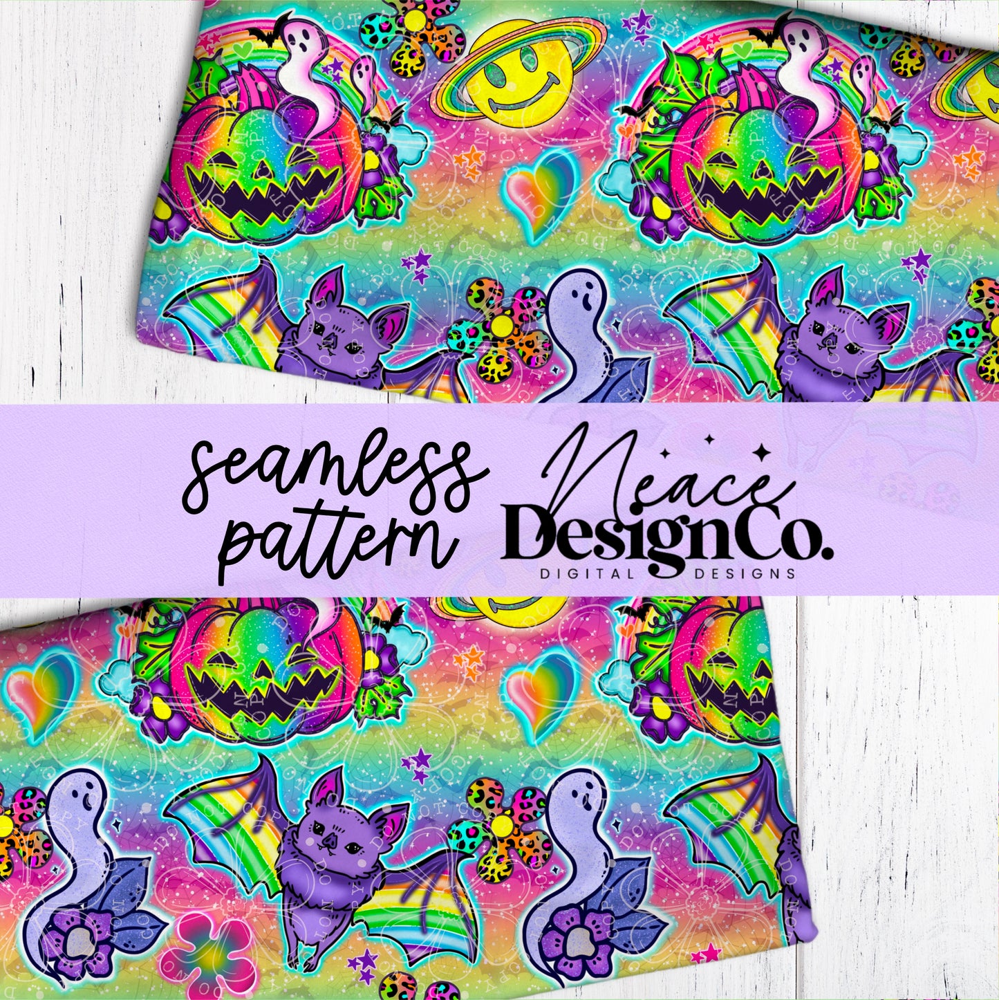 Rainbow LF Pumpkin Bat Seamless Digital PNG