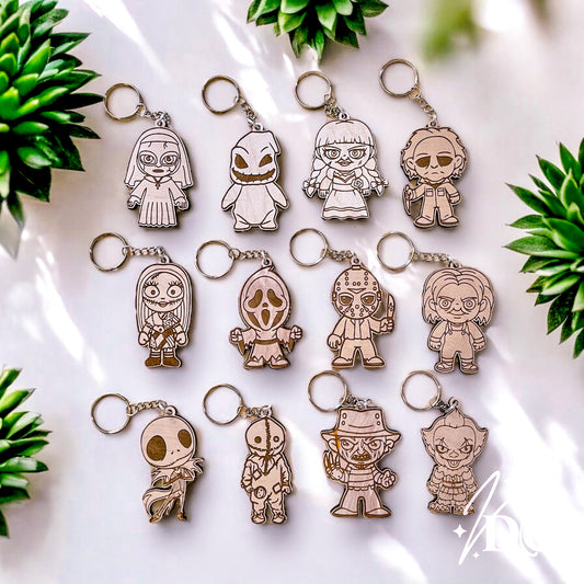 Horror Characters Wood Keychain