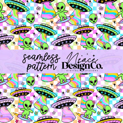 Alien Space Vacation Seamless Patterns Digital PNG