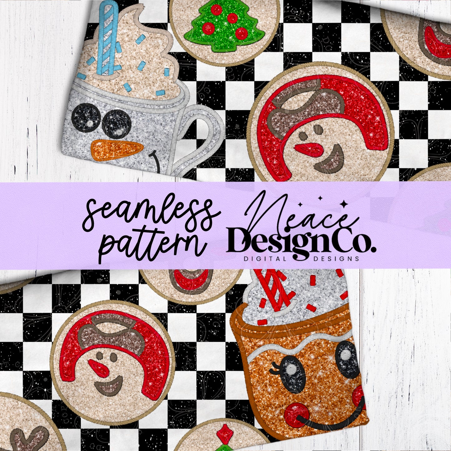 Christmas Cookies Faux Embroidery Seamless Digital PNG