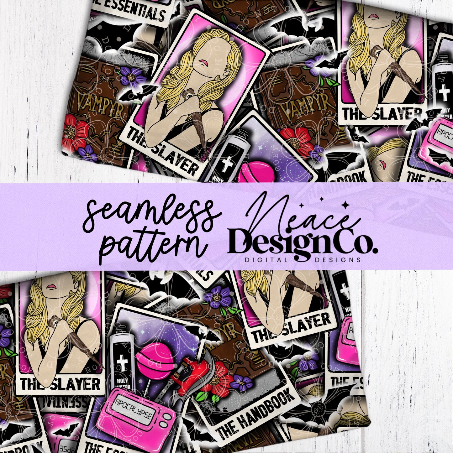 Buffy Vampire Slayer Tarot Seamless Digital PNG