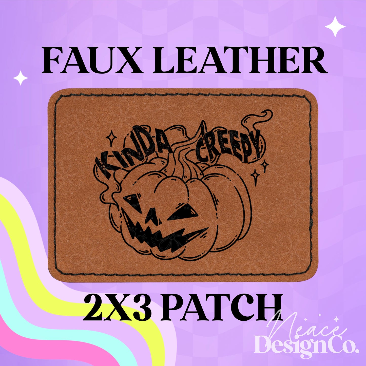 Kinda Creepy Pumpkin Leatherette Hat Patch With Adhesive Backing