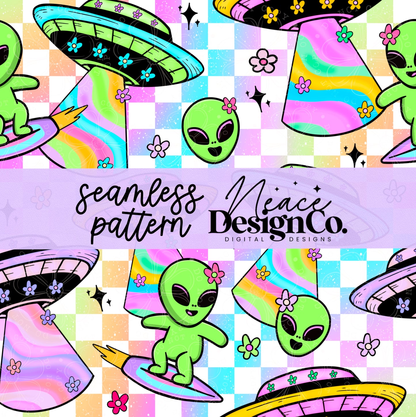 Alien Space Vacation Seamless 2 Scales Digital PNG