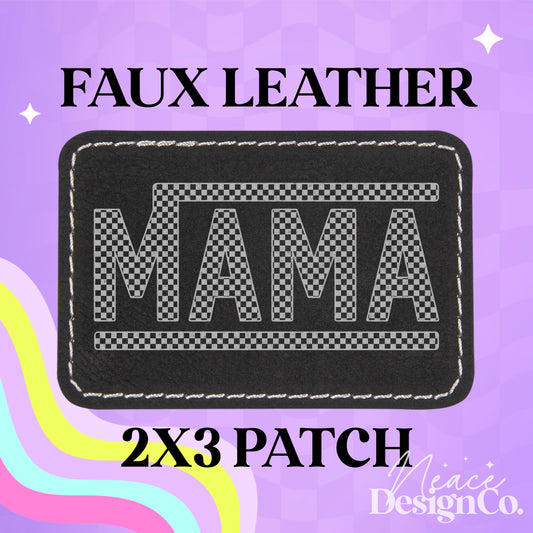 Checkered Mama Leatherette Hat Patch With Adhesive Backing