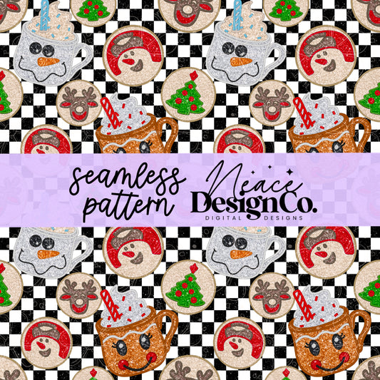 Christmas Cookies Faux Embroidery Seamless Digital PNG
