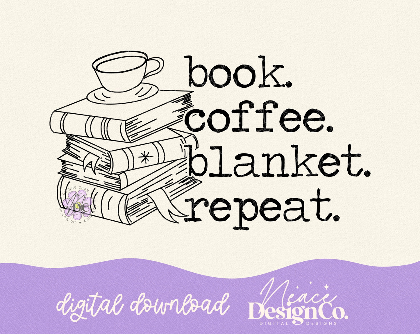 Book Coffee Blanket Repeat Digital PNG