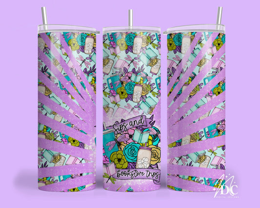 Sips and Bookstore Trips Tumbler Digital PNG