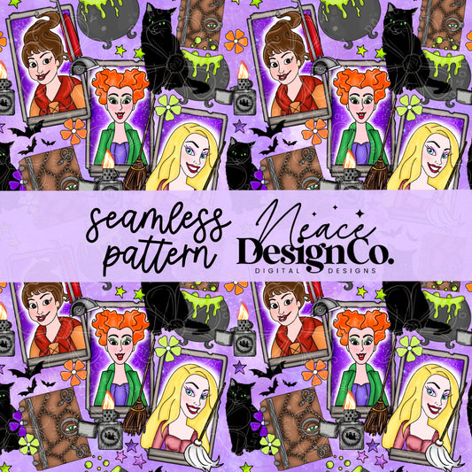 Sanderson Sisters Tarot Purple Seamless 2 Scales Digital PNG