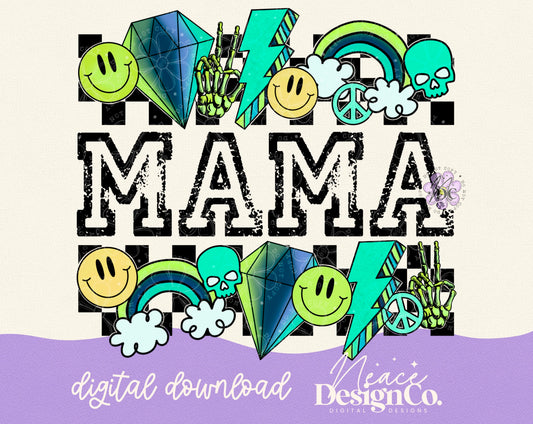 Mama Teal Checkered Digital PNG