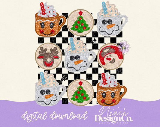 Christmas Cookies Faux Embroidery Digital PNG