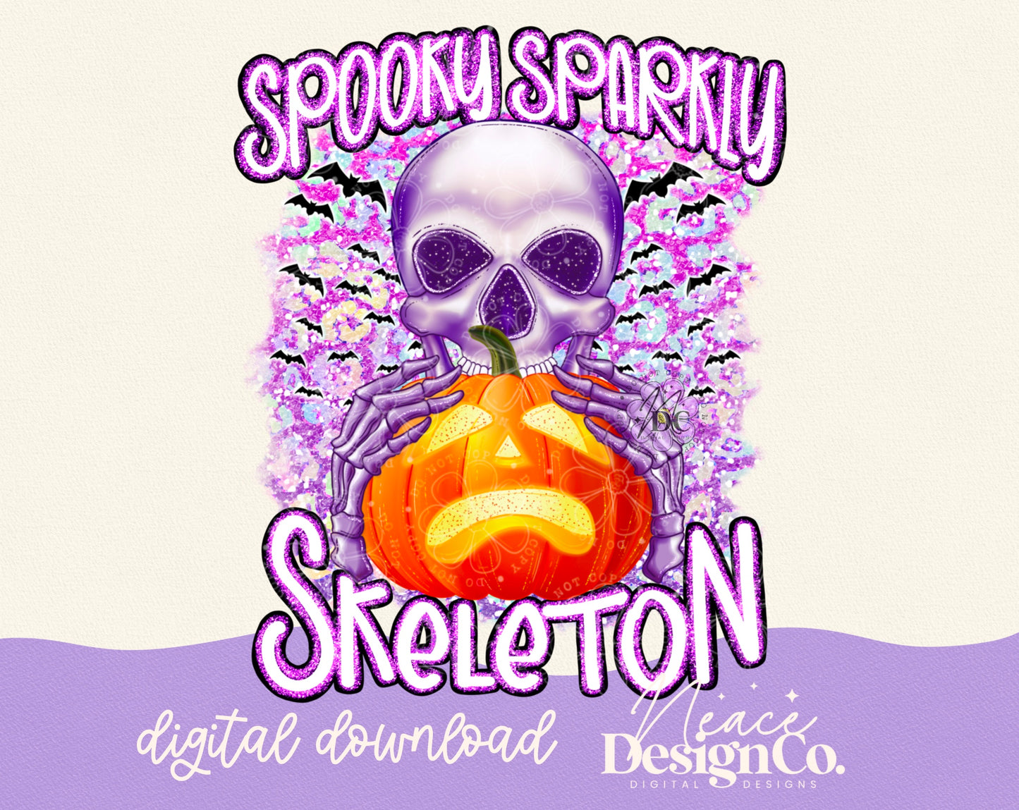 Spooky Sparkly Skeleton Digital PNG