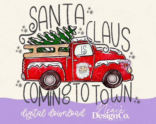 Santa Claus is Coming to Town Red Digital PNG