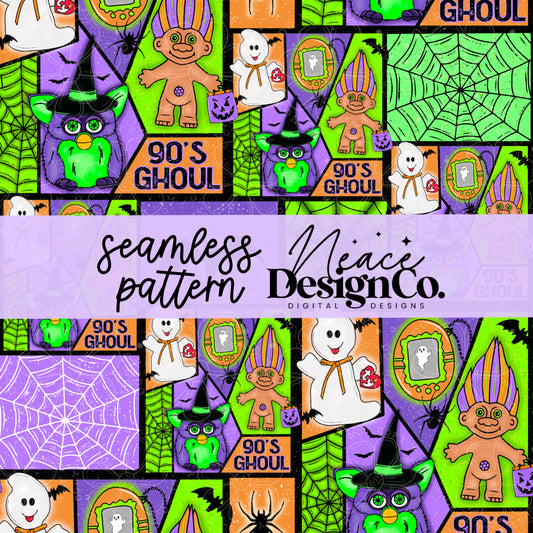 90’s Ghoul Patchwork Seamless Digital PNG