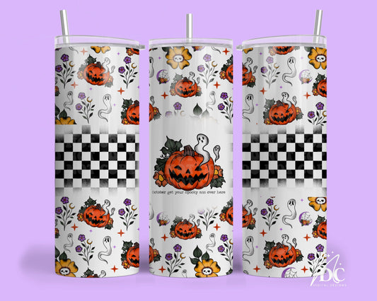 October Get Here Ghost Pumpkin Tumbler Digital PNG