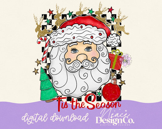 Tis the Season Red Checkered Santa Digital PNG