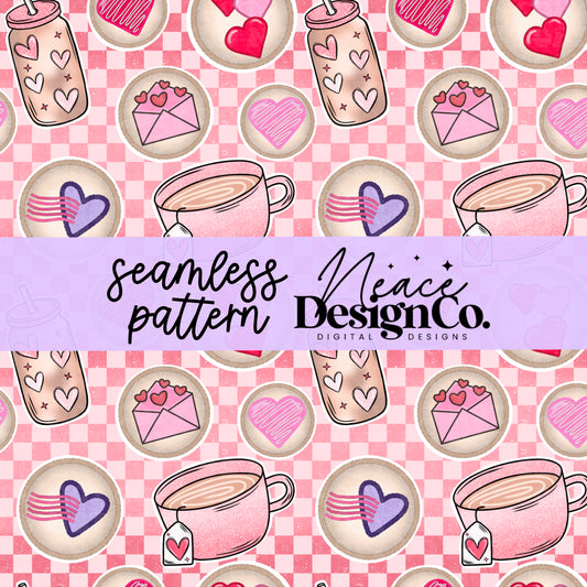Checkered Valentine Cookies Seamless Digital PNG