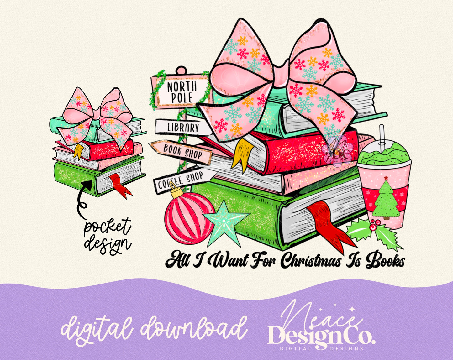 All I Want for Christmas Books w/Pocket Digital PNG
