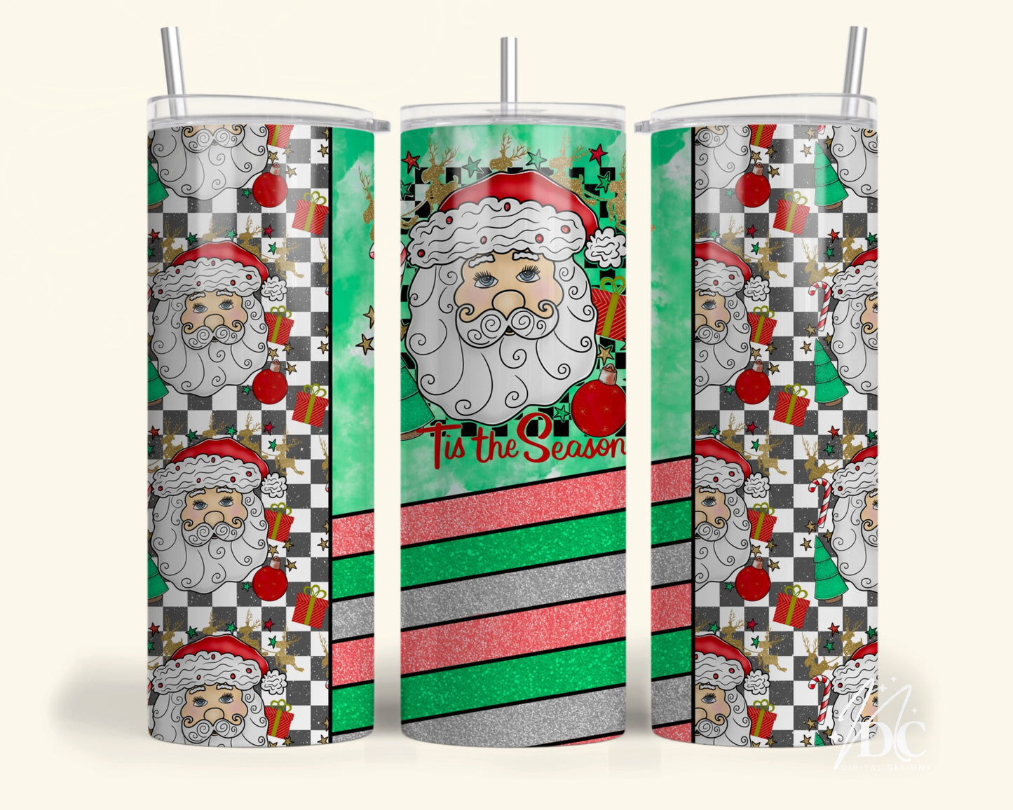 Tis the Season Red Santa Checkered Tumbler Digital PNG