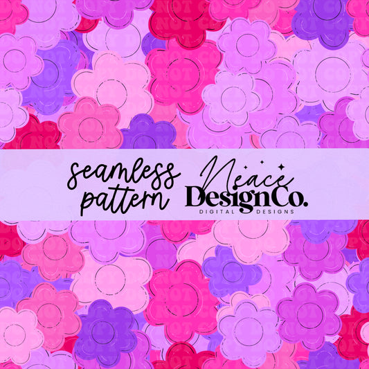 Bright Spring Doodle Flowers Seamless Digital PNG