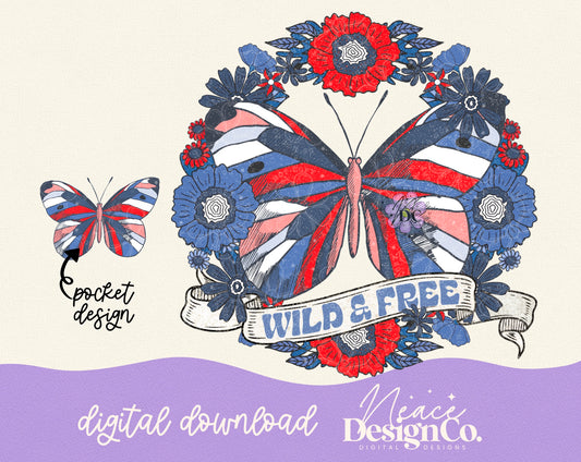 Wild & Free Butterfly with Pocket Digital PNG