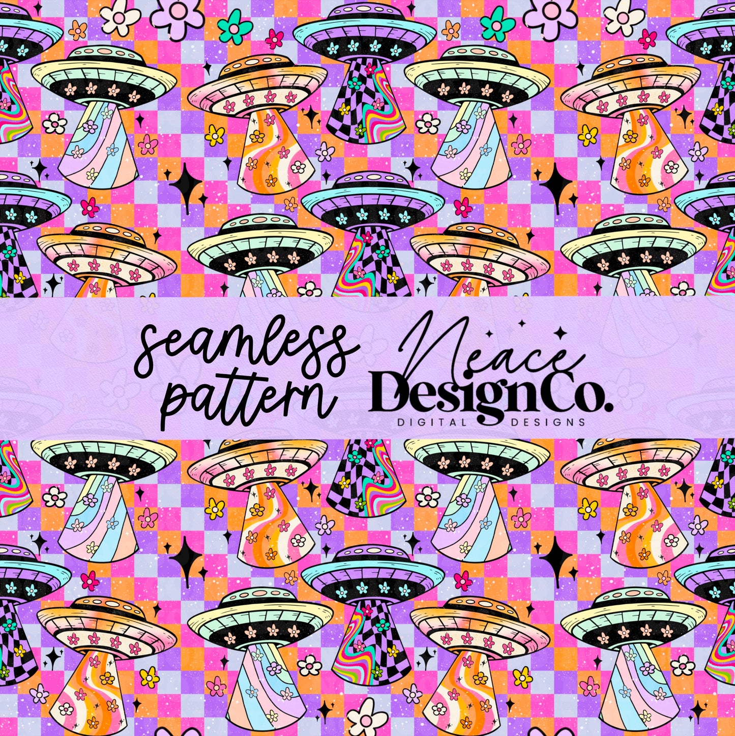 Groovy UFO Seamless Digital PNG