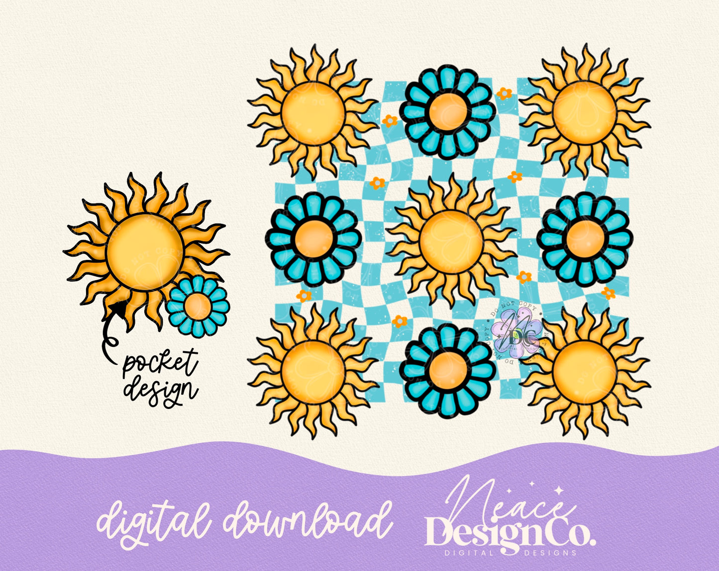 Flower Sunshine Checkered with Pocket Digital PNG