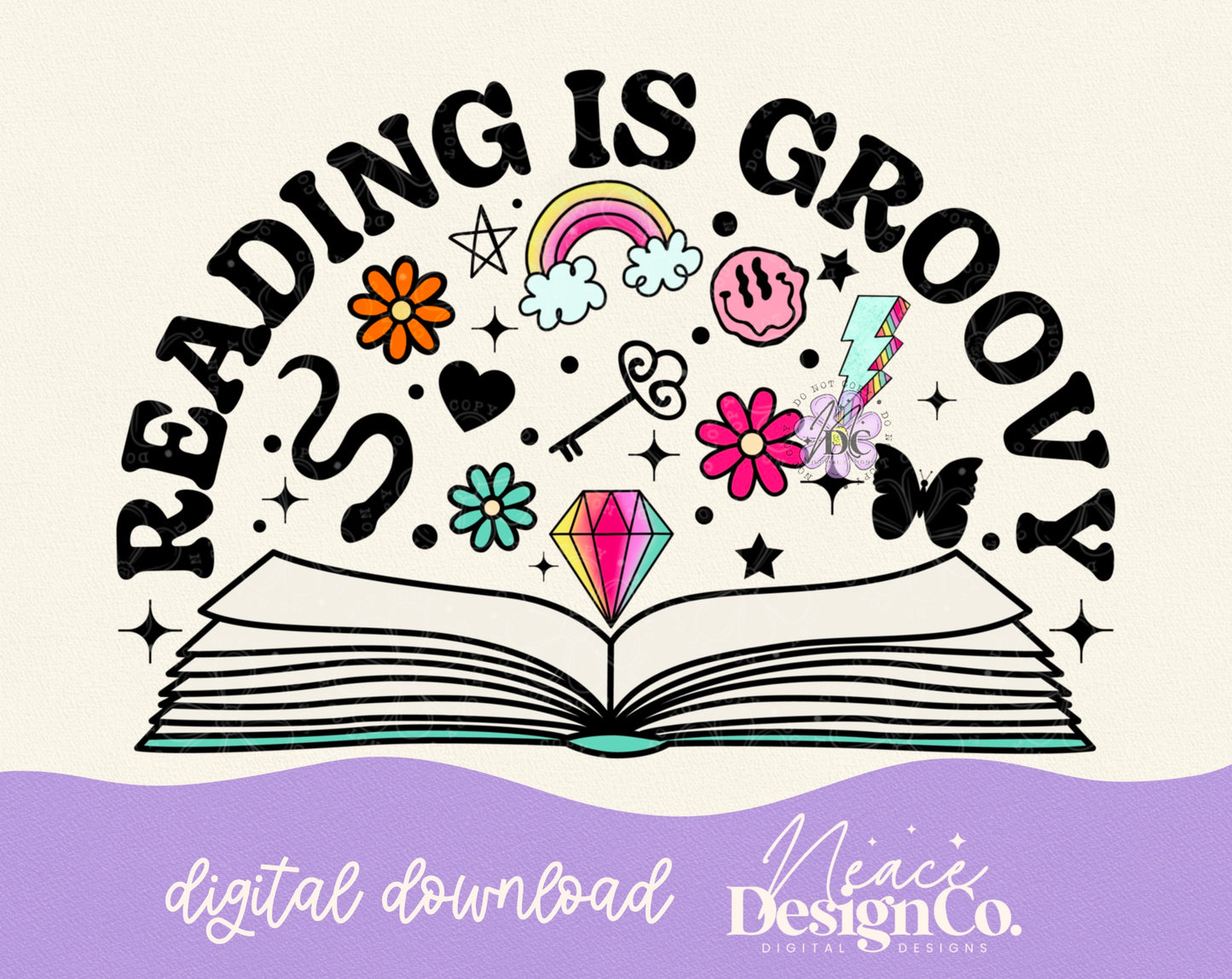 Reading is Groovy Digital PNG