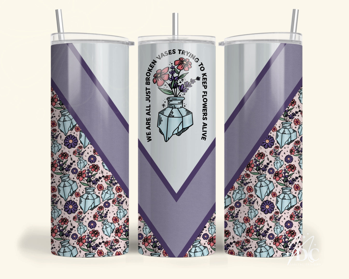 Broken Vases Floral Tumbler Digital PNG