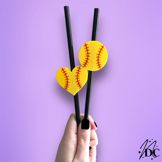 Softball 3D Straw Topper