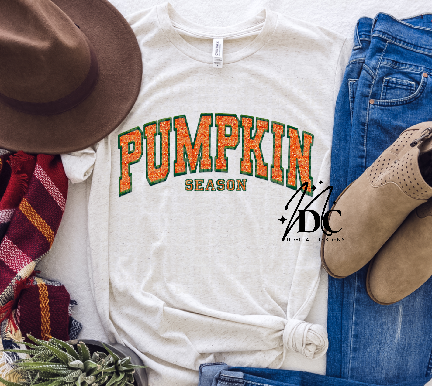 Pumpkin Season Faux Embroidery Digital PNG