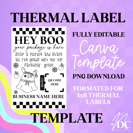 Christmas Hey Boo Editable Thermal Label Template PNG