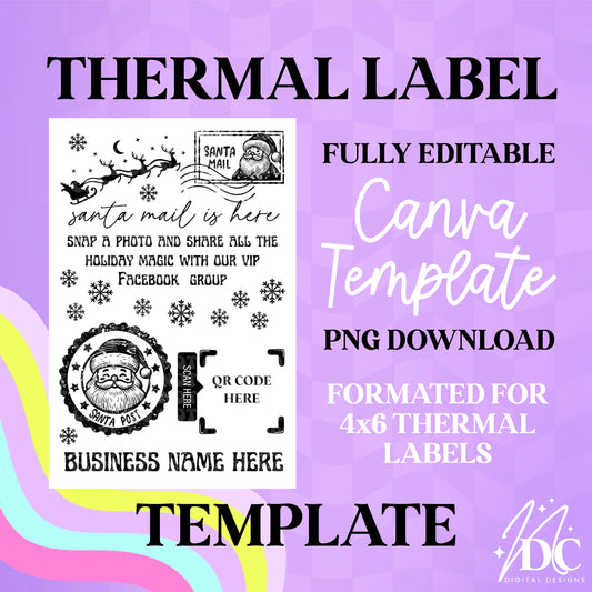 Santa Mail Editable Thermal Label Template PNG