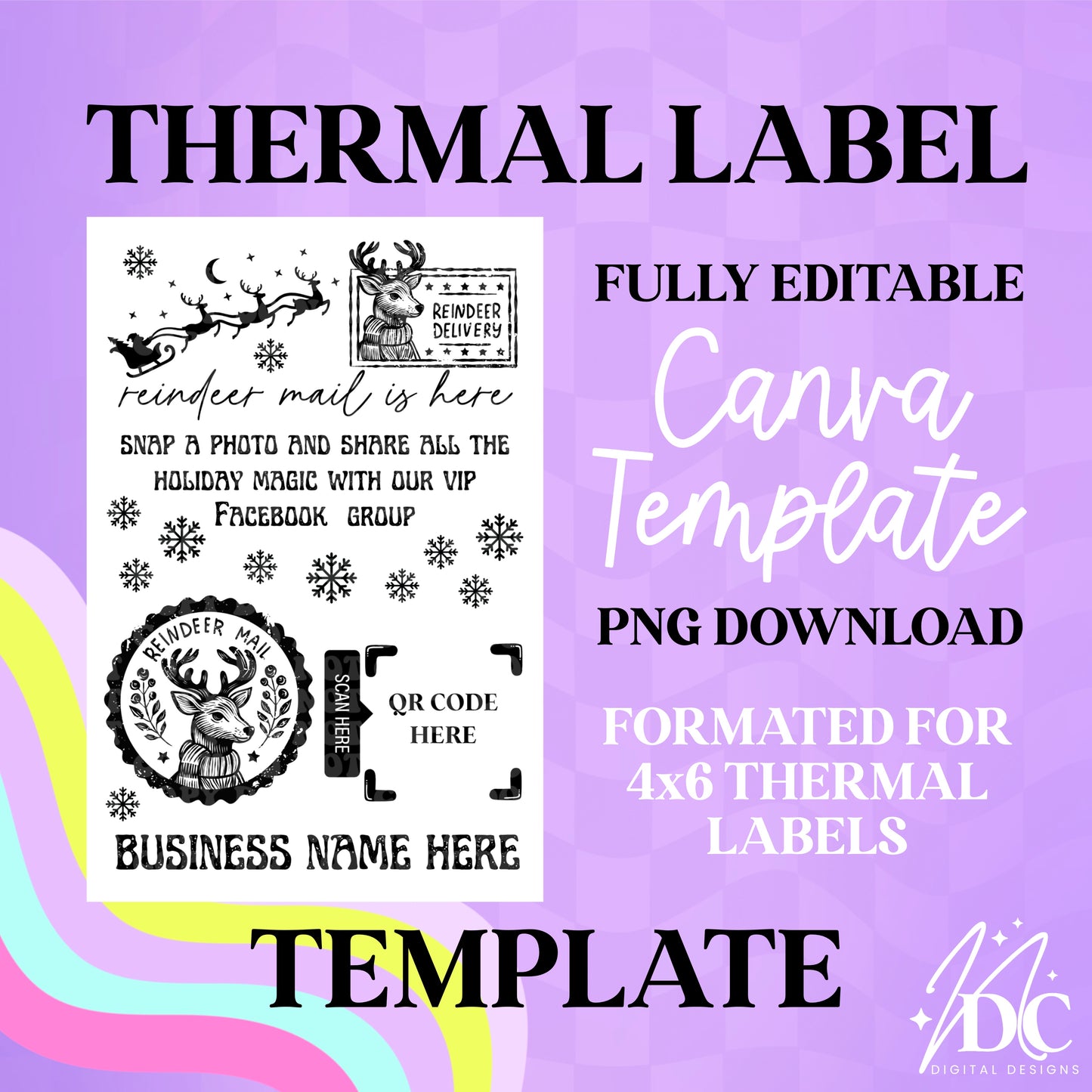 Reindeer Mail Editable Thermal Label Template PNG