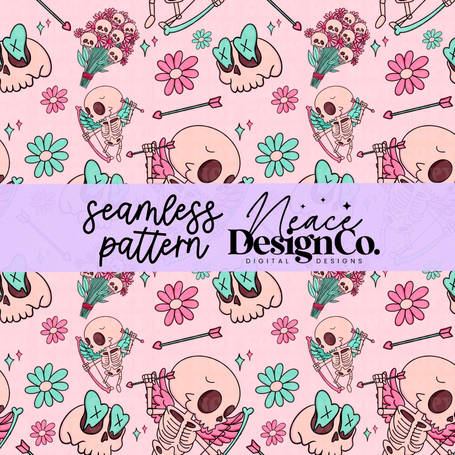 Cupid Skeleton Seamless Patterns Digital PNG