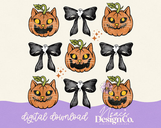 Retro Cat Pumpkins Digital PNG