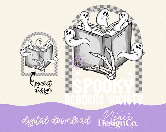 White Spooky Readers Society w/Pocket Digital PNG