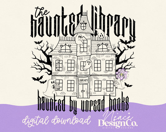 The Haunted Library Haunted by Unread Books Single Color Black and White Digital PNG