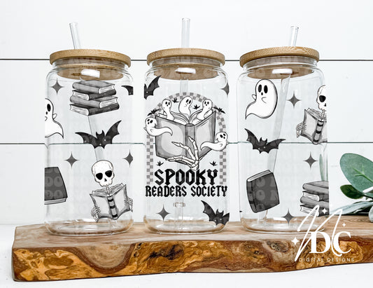 Spooky Readers Society 16 oz Glass Can Wrap Digital PNG