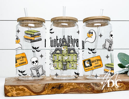 The Haunted Library 16 oz Glass Can Wrap Digital PNG