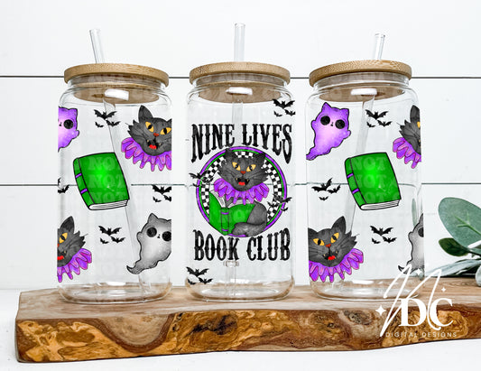 Nine Lives Book Club Purple 16 oz Glass Can Wrap Digital PNG