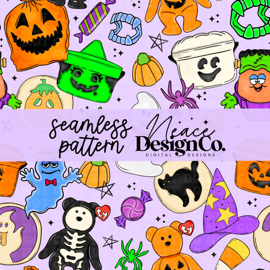 90's Halloween Collage Purple Seamless 2 Scales Digital PNG