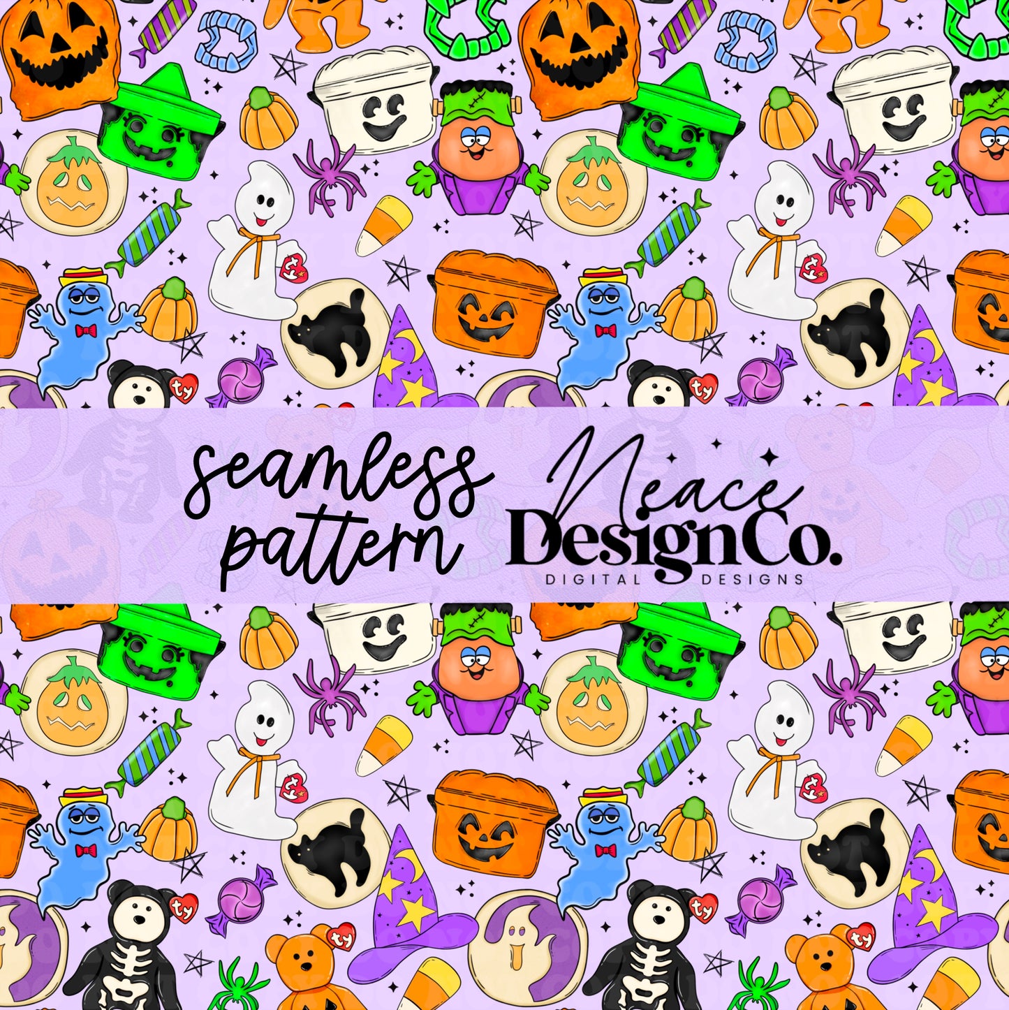 90's Halloween Collage Purple Seamless 2 Scales Digital PNG