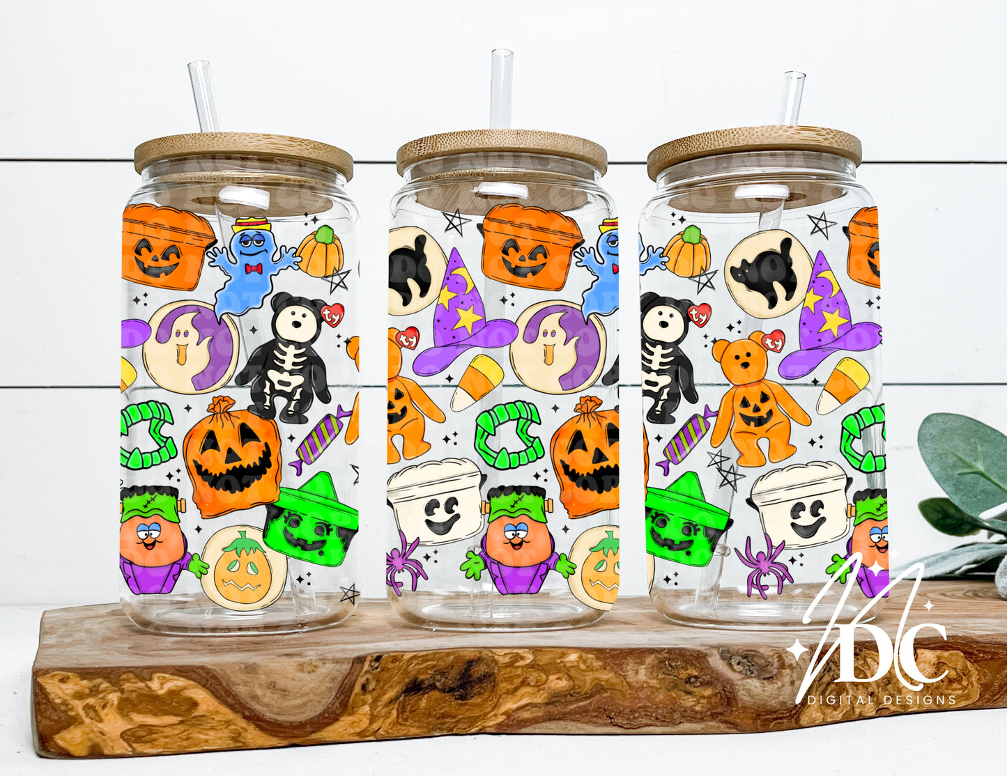 90's Halloween Collage 16 oz Glass Can Wrap Digital PNG