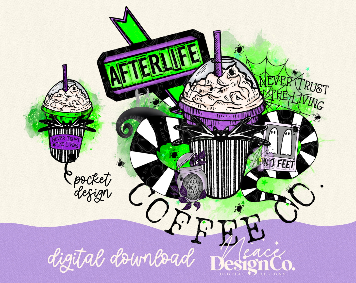 Afterlife Coffee Co. w/background Pocket Combo Digital PNG