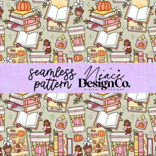 Fall Bookish Tarot Seamless Pattern Digital PNG