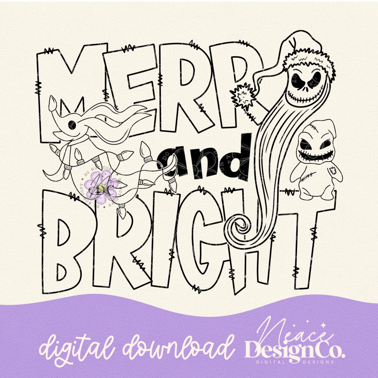 Merry and Bright NBC Single Color Digital PNG